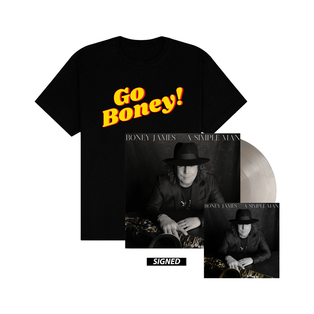 A Simple Man Opaque Silver Vinyl + Signed 12x12 Print + Go Boney Tee - View 1